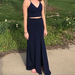 Navy blue 2 piece prom dress